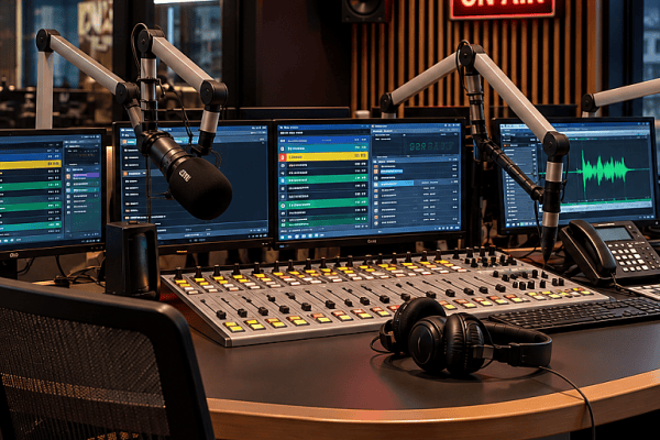 Radiostudio met on air sign