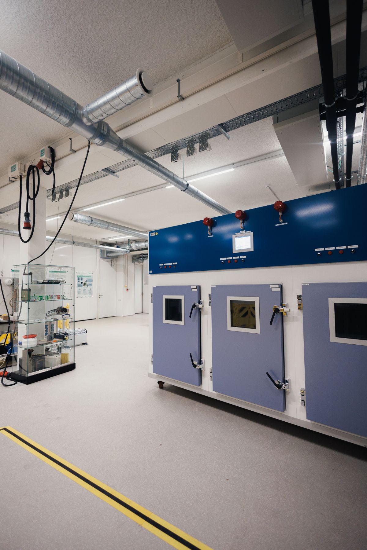 A detail view of the battery testing lab