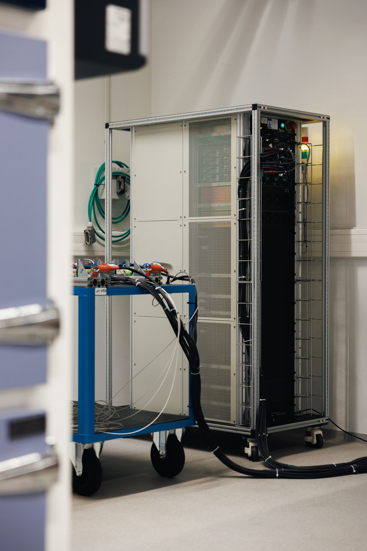 A detail view of the battery testing lab