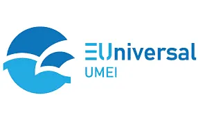 Logo van EUniversal UMEI met een ronde blauwe graphic.